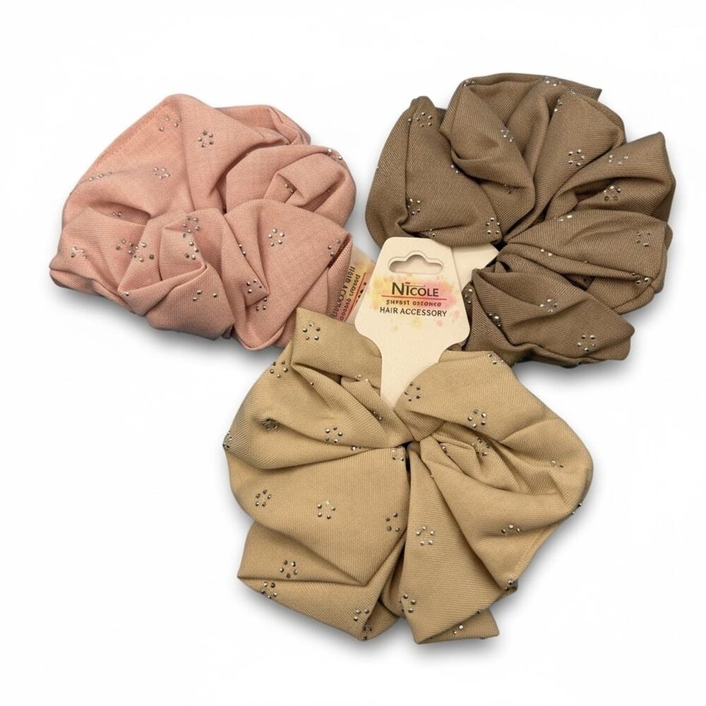 Nicole‎ Hair Scrunchies Trio - Pink, Brown, Tan